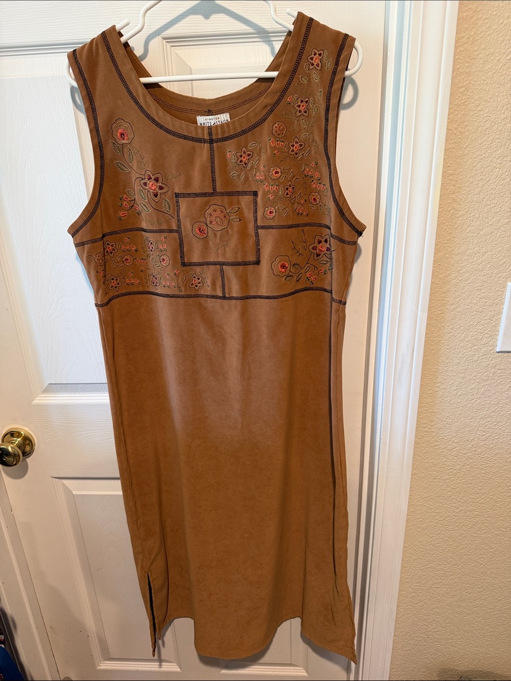 White Stag Brown Sleeveless Embroidered Midi Dress
